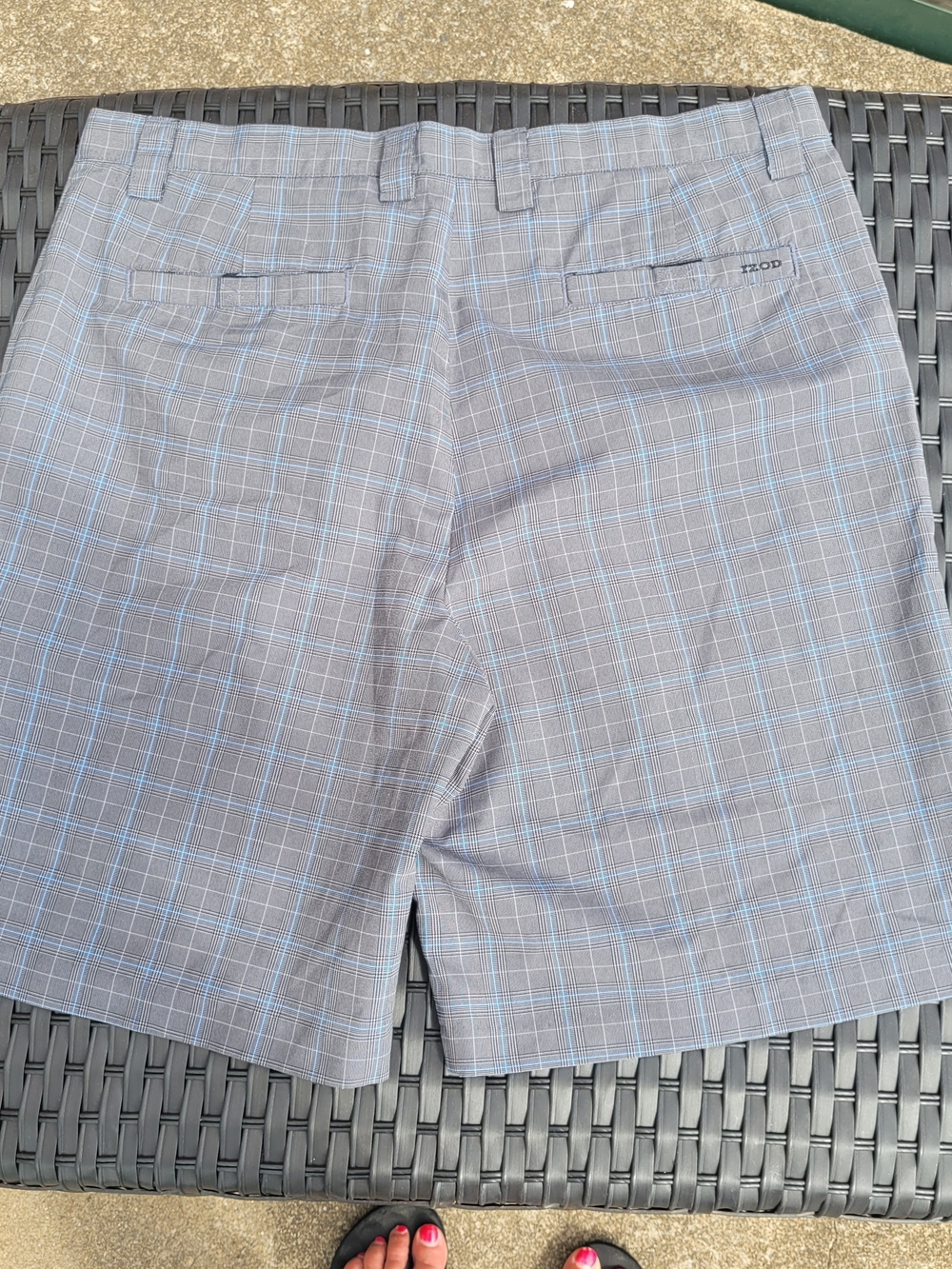 Izod Gray Plaid Flat Front Shorts with Light Blue Windowpane